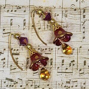 Magenta Yellow Hand Painted Lucite Flower Earrings